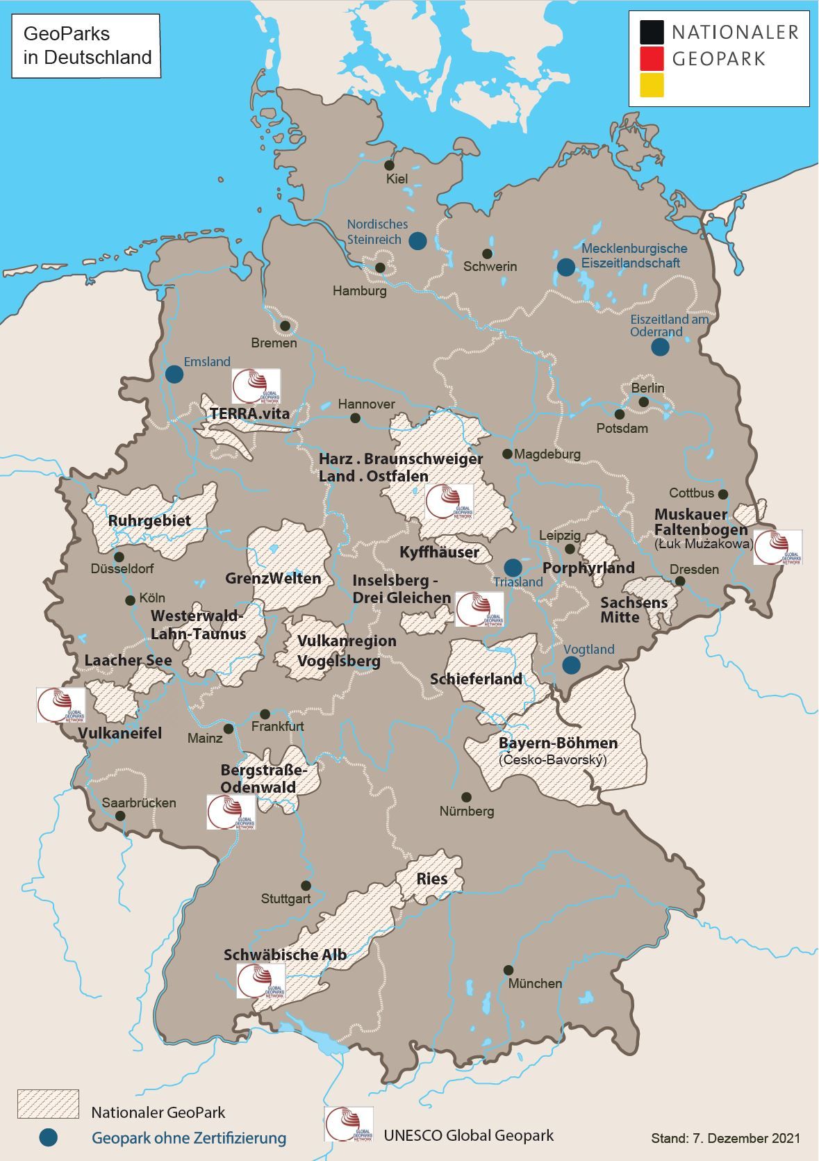 Karte - 17 anerkannte Nationale Geoparks gibt es in Deutschland